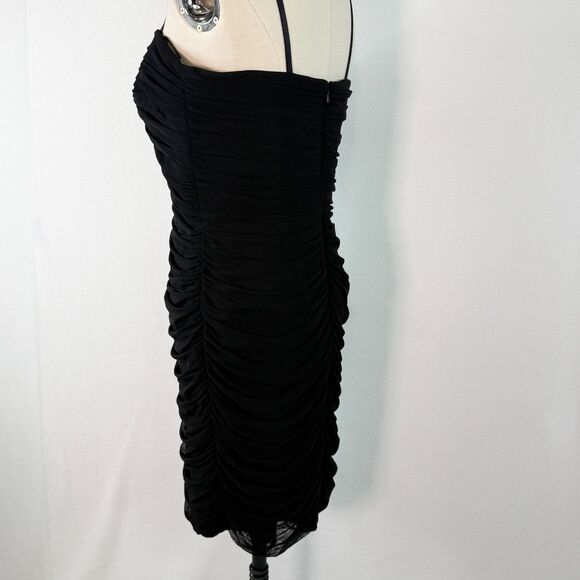 Tadashi Shoji | Black Ruched Bodycon Dress Mini Straps | Sz L - Picture 6 of 13